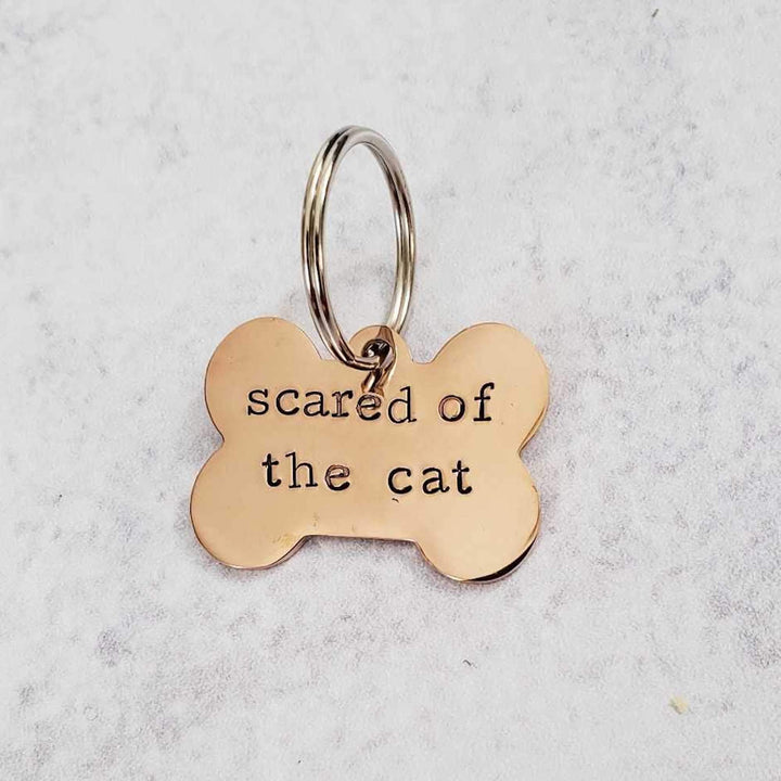 SCARED OF THE CAT Bone-Shaped Pet Tag Salt and Sparkle