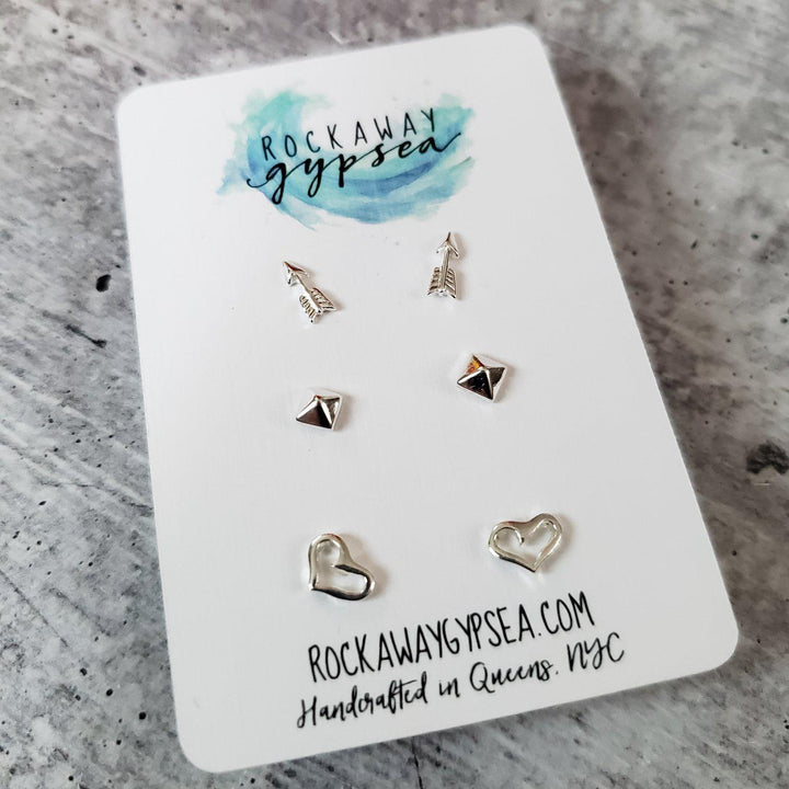 Silver Boho Mix and Match Stud Earrings Salt and Sparkle