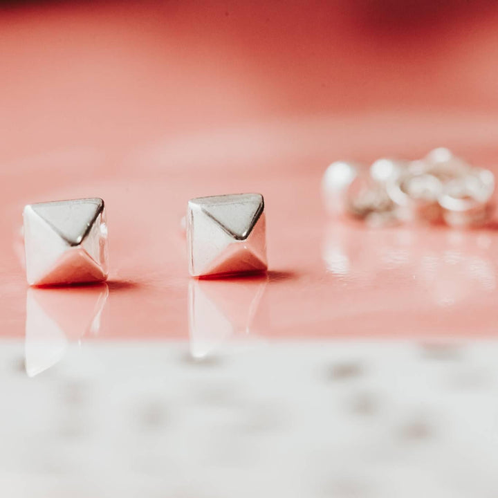 Silver Pyramid Stud Earrings Salt and Sparkle