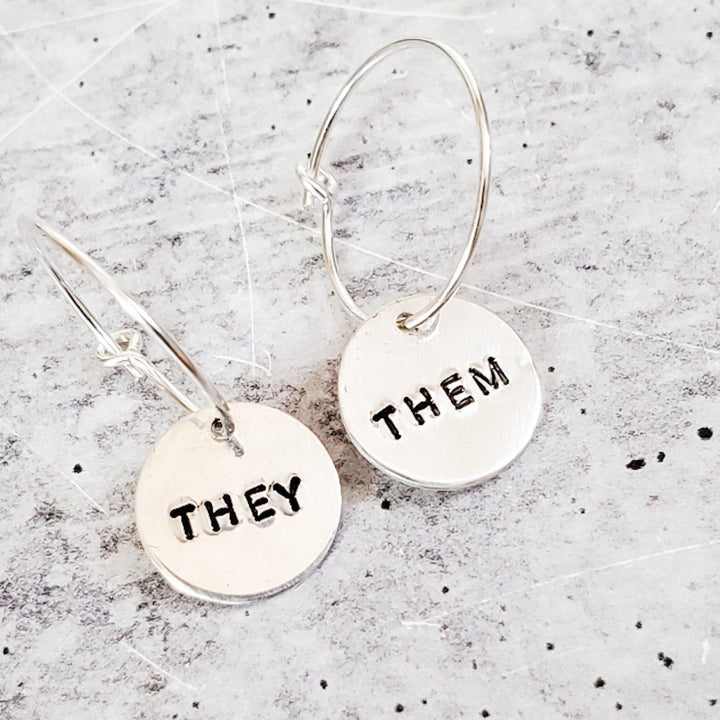 THEY/THEM Pronoun Hoop Earrings Salt and Sparkle