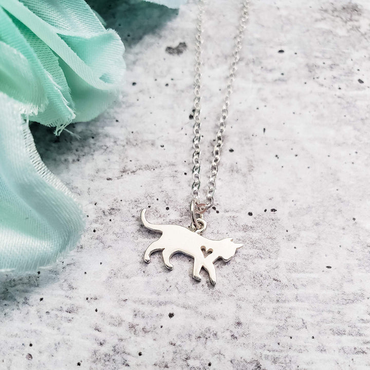 Tiny Cat Initial Pendant Silver Necklace Salt and Sparkle