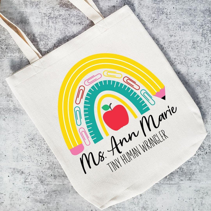 Tiny Human Wrangler Preschool Teacher Appreciation Gift - Personalized Teacher Tote Bag - Custom Teacher Appreciation Gift Bag - End of Year