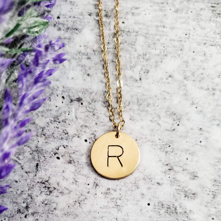 Uppercase Initial Circle Disc Necklace Salt and Sparkle