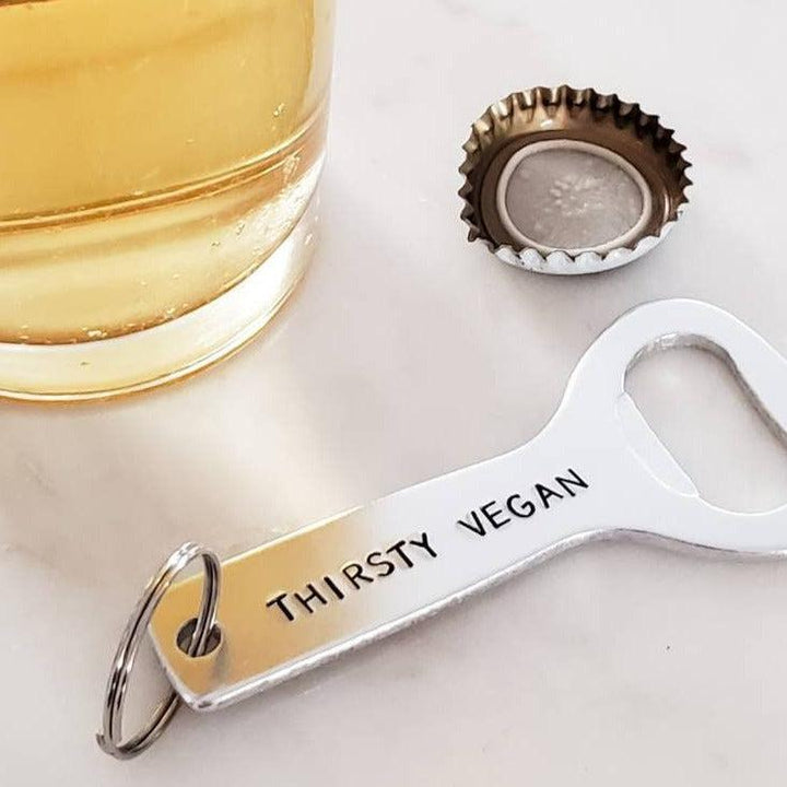 VEGAN AF Beer Bottle Opener Keychain Salt and Sparkle