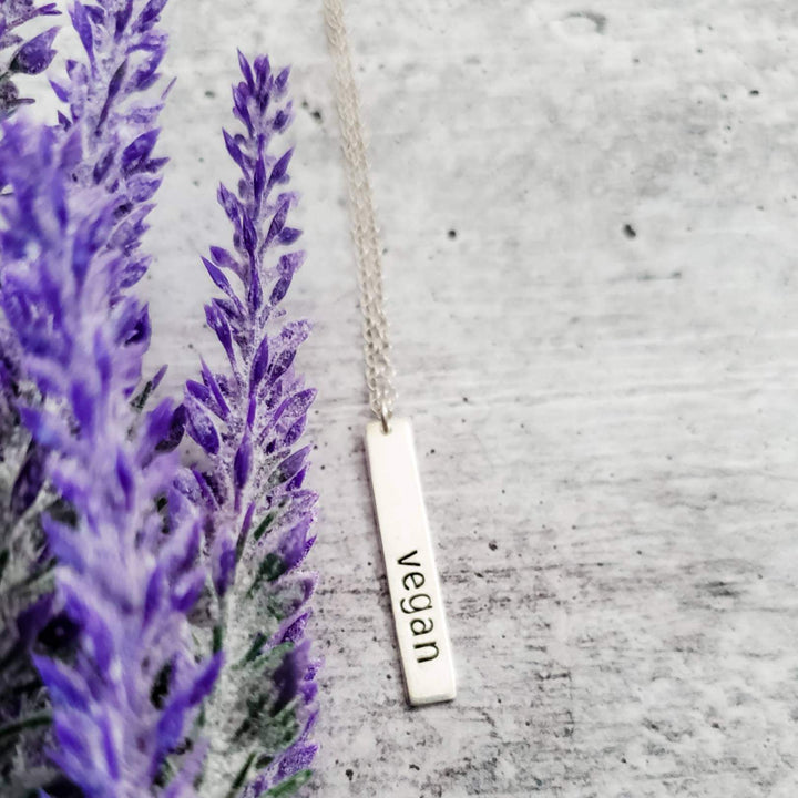 VEGAN Silver Vertical Bar Necklace Salt and Sparkle