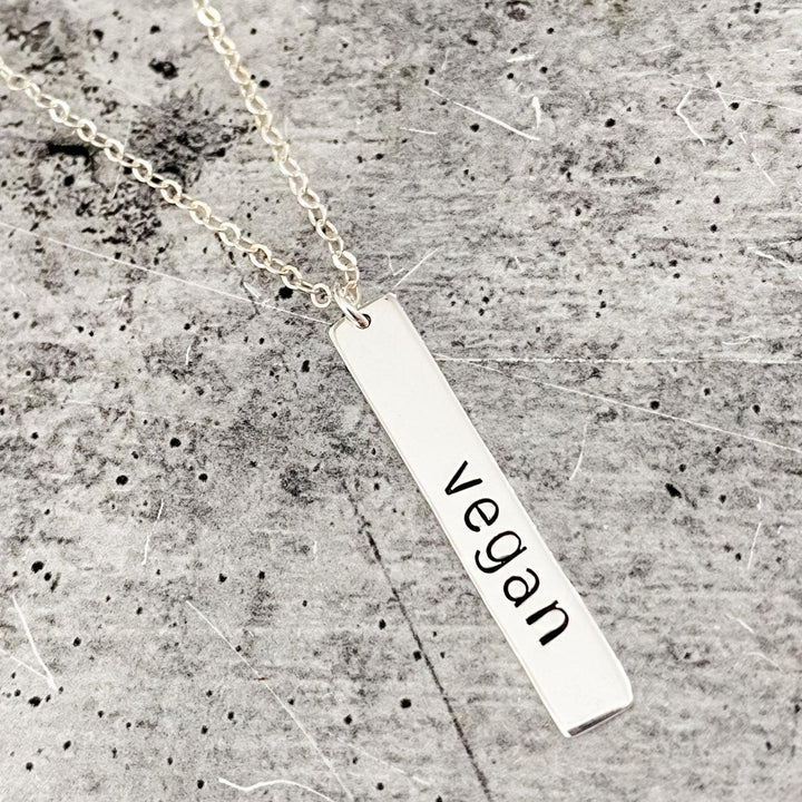 VEGAN Silver Vertical Bar Necklace Salt and Sparkle