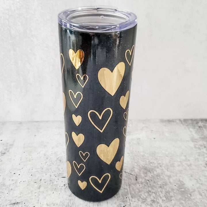 Valentine's Day Black and Gold Heart Tumbler Salt and Sparkle