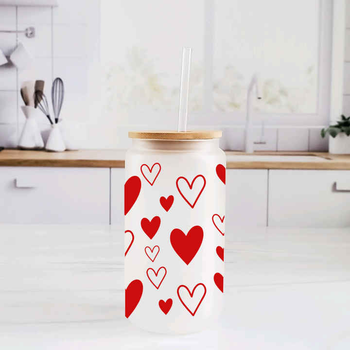 Valentine's Day Heart Glass Can Cup Salt and Sparkle