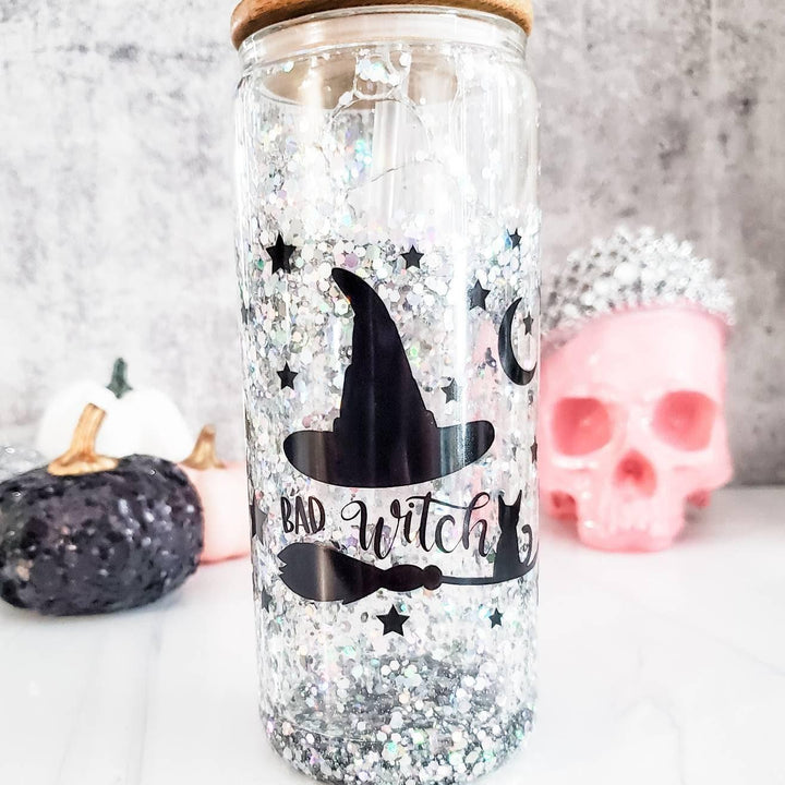 Witches Brew Halloween Snowglobe Glitter Iced Coffee Cup Salt and Sparkle