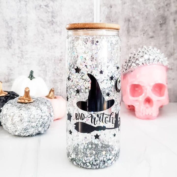 Witches Brew Halloween Snowglobe Glitter Iced Coffee Cup Salt and Sparkle