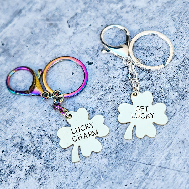 Lucky Charm Four Leaf Clover - St. Patrick's Day Minimalist Keychain Salt and Sparkle