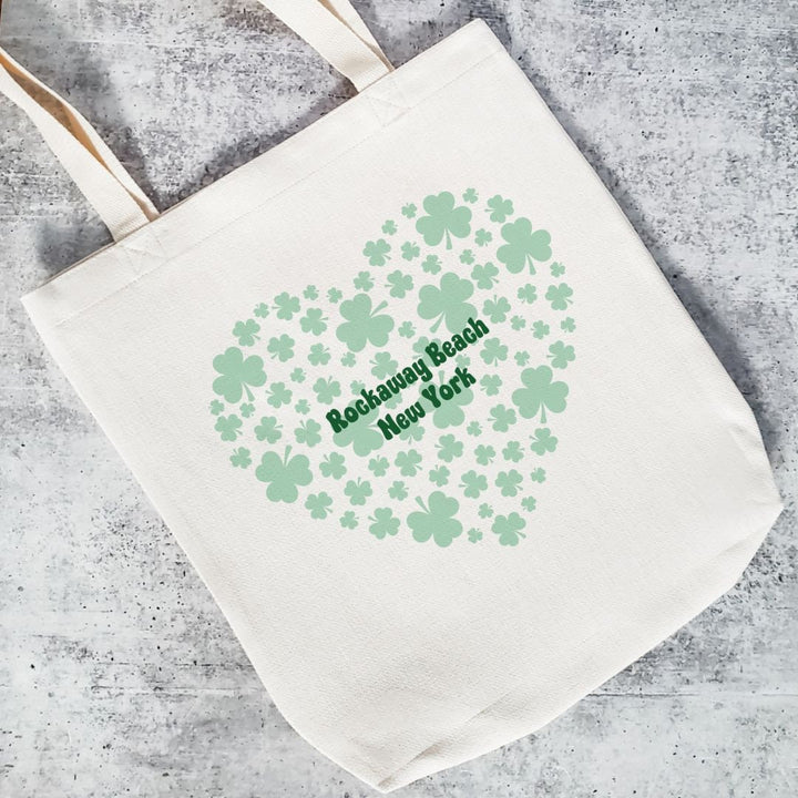 Custom St. Patrick's Day Shamrock Heart Tote Bag - Irish Pride Grocery Bag Salt and Sparkle